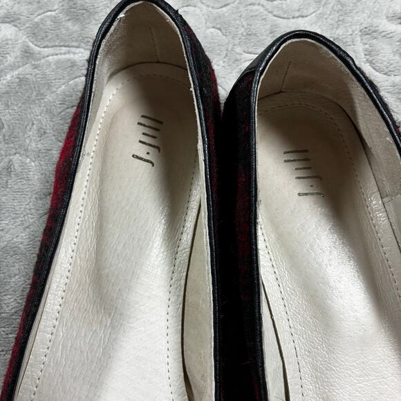 J. Jill Ballet Flats 8.5 Buffalo Plaid Red Black Leather Loafers Office Holiday - Picture 4 of 8